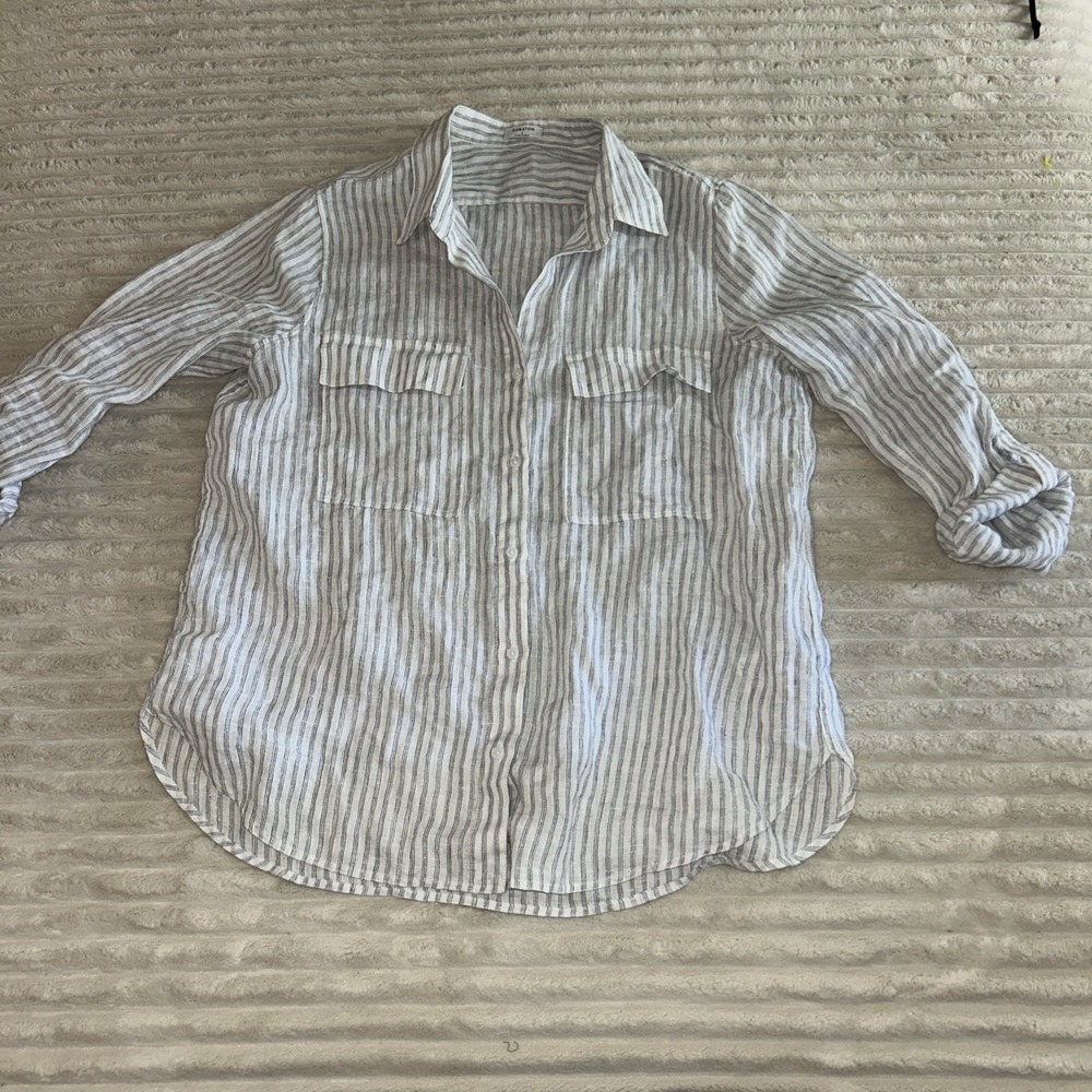 Women's  Babaton Aritzia Linen Button Up Shirt Striped Size Large Beachy